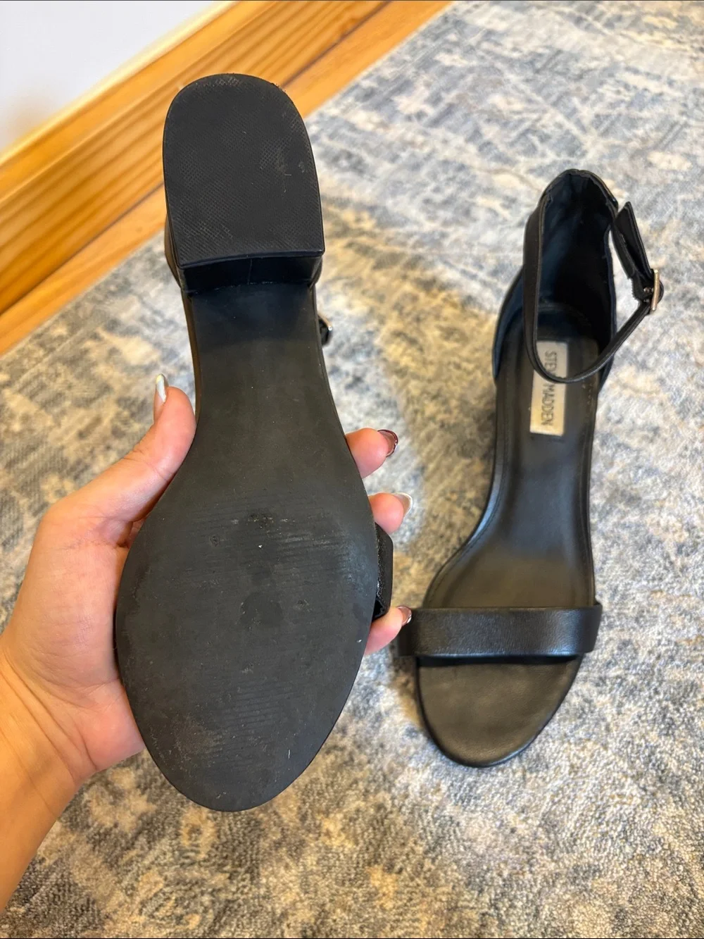 Steve Madden Black Ankle-Strap Block Heel Sandals